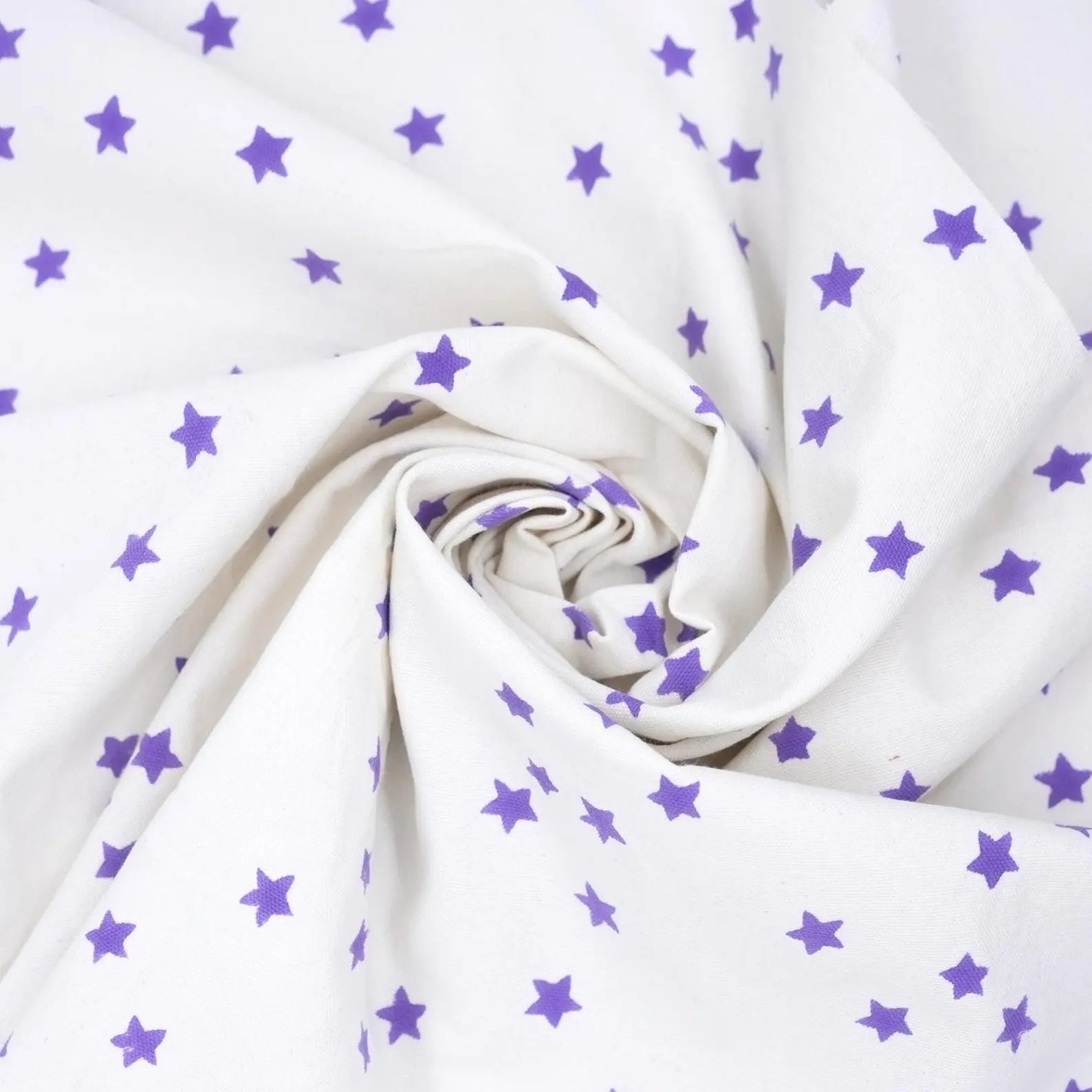 Purple Star Block Print Thick Cotton White Fabric