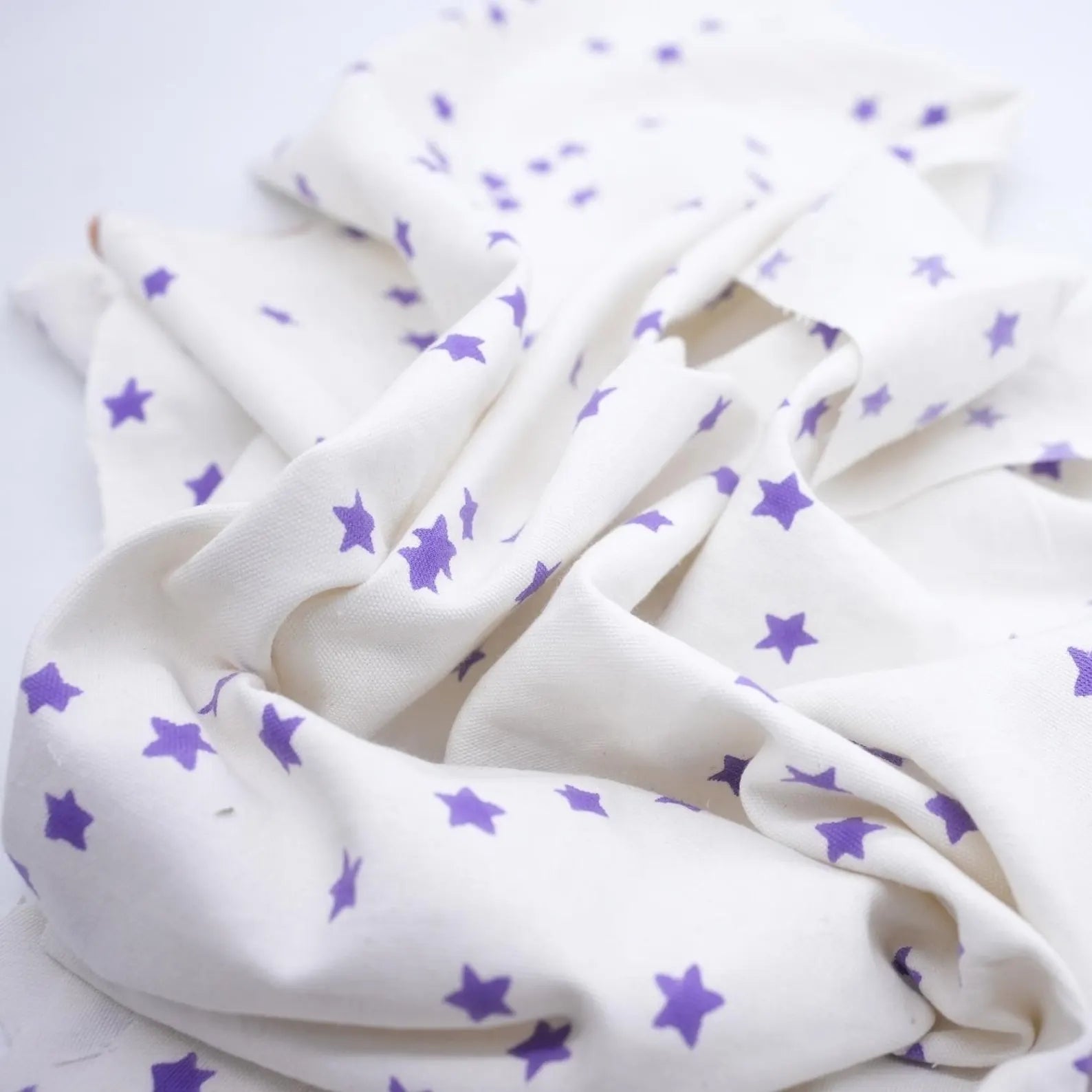 Purple Star Block Print Thick Cotton White Fabric