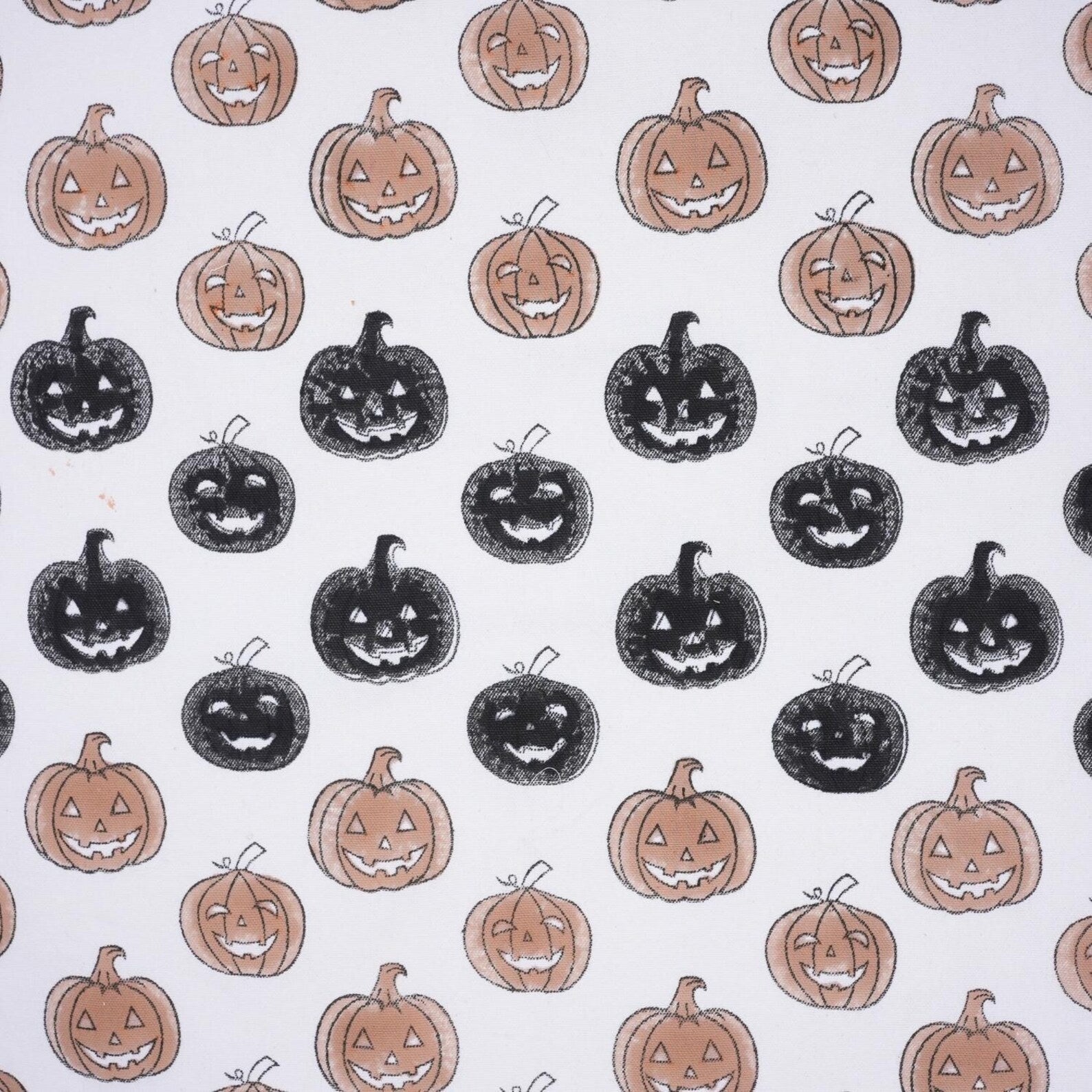 Block Print Thick Cotton White Halloween Pumpkin Fabric