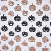 Block Print Thick Cotton White Halloween Pumpkin Fabric
