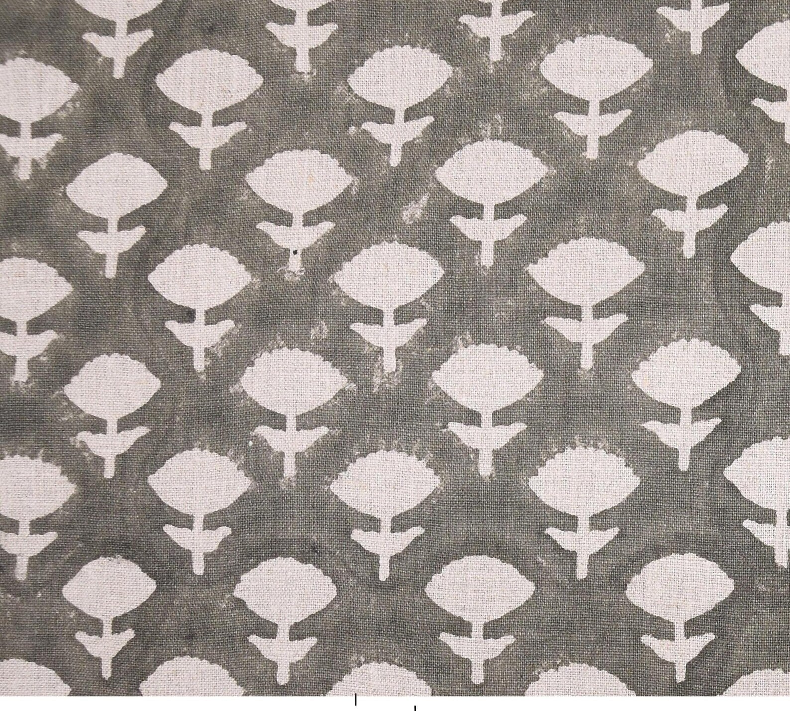 Indian Textiles Jadi Buti Grey Block Print Pure Linen Fabric