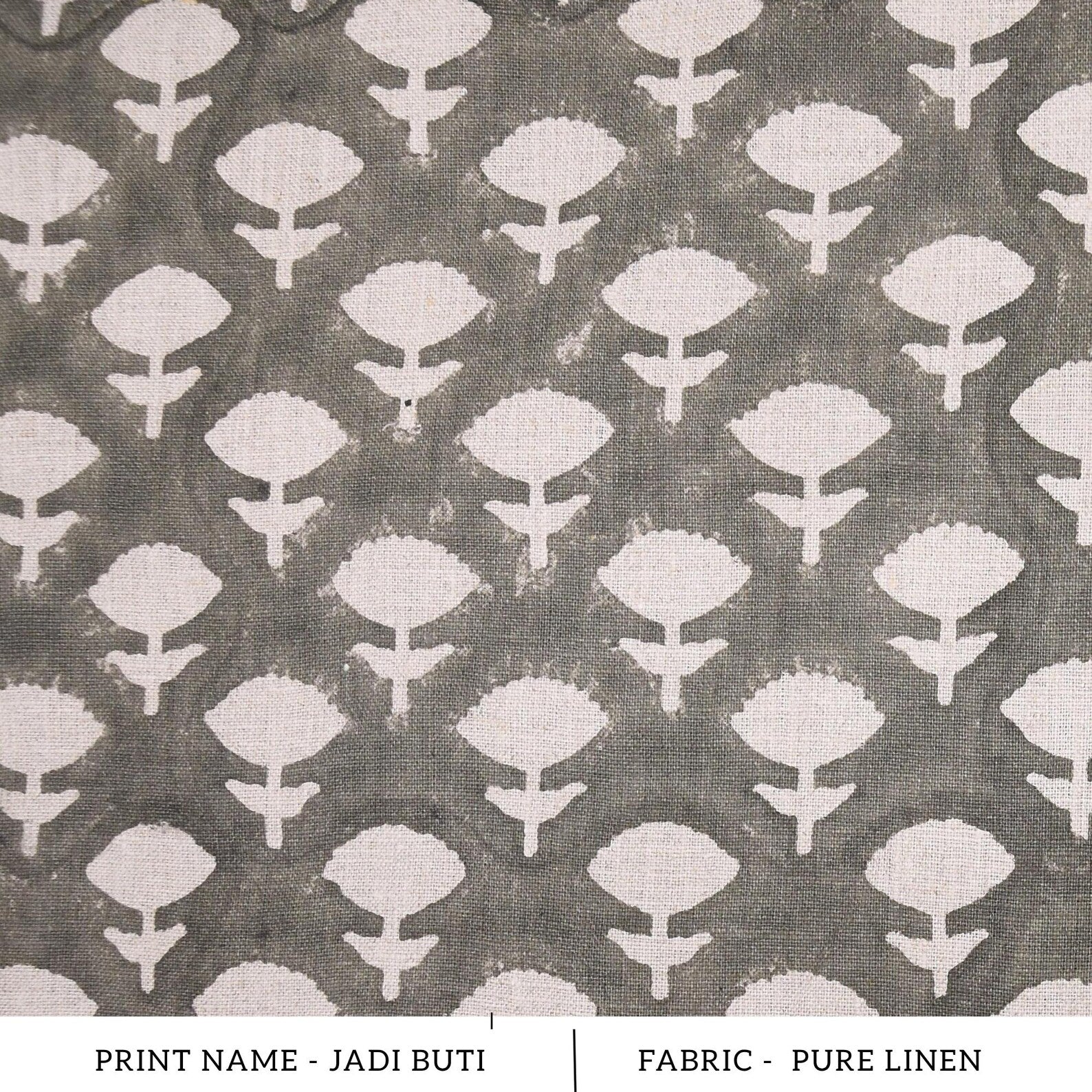Indian Textiles Jadi Buti Grey Block Print Pure Linen Fabric