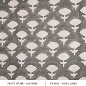 Indian Textiles Jadi Buti Grey Block Print Pure Linen Fabric