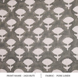 Indian Textiles Jadi Buti Grey Block Print Pure Linen Fabric