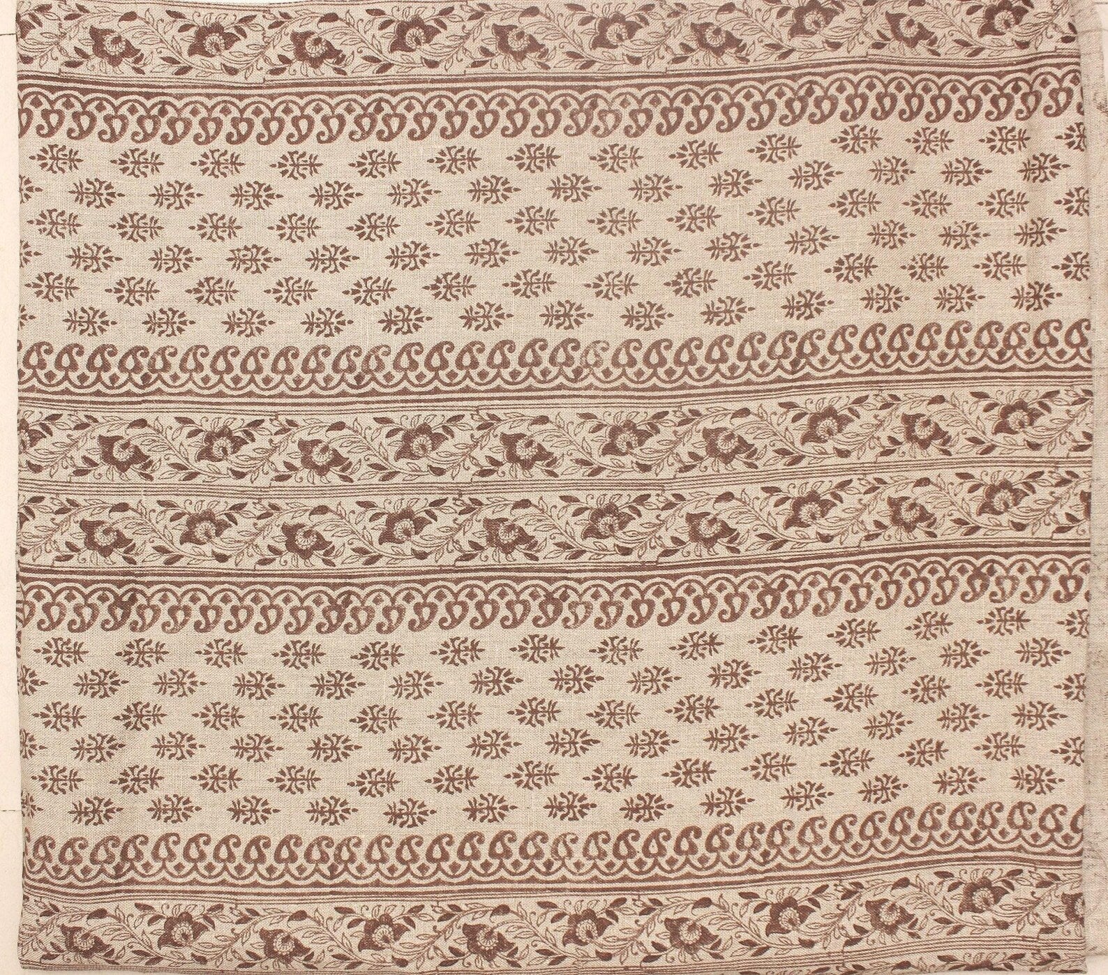 Bagh Buta Chocolate Hand Printed Heavyweight Linen Fabric