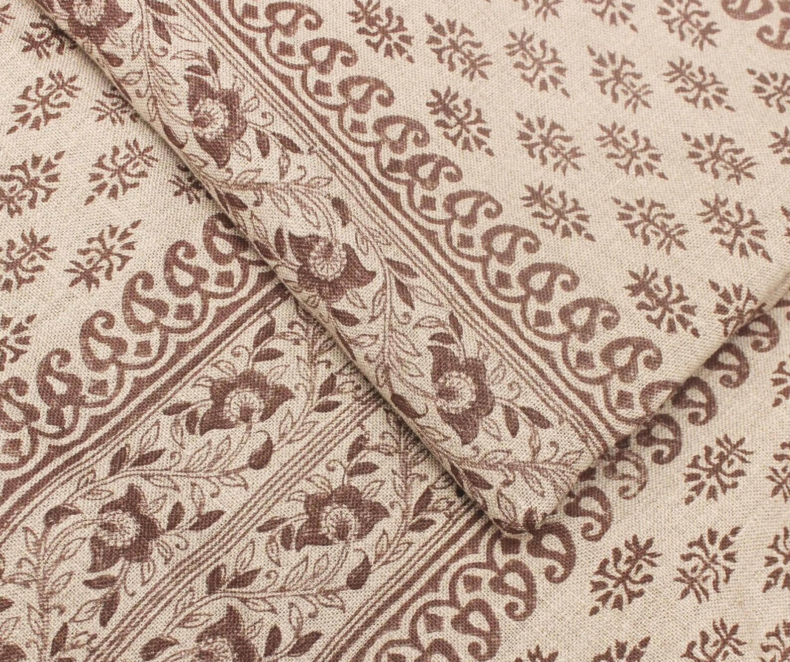 Bagh Buta Chocolate Hand Printed Heavyweight Linen Fabric