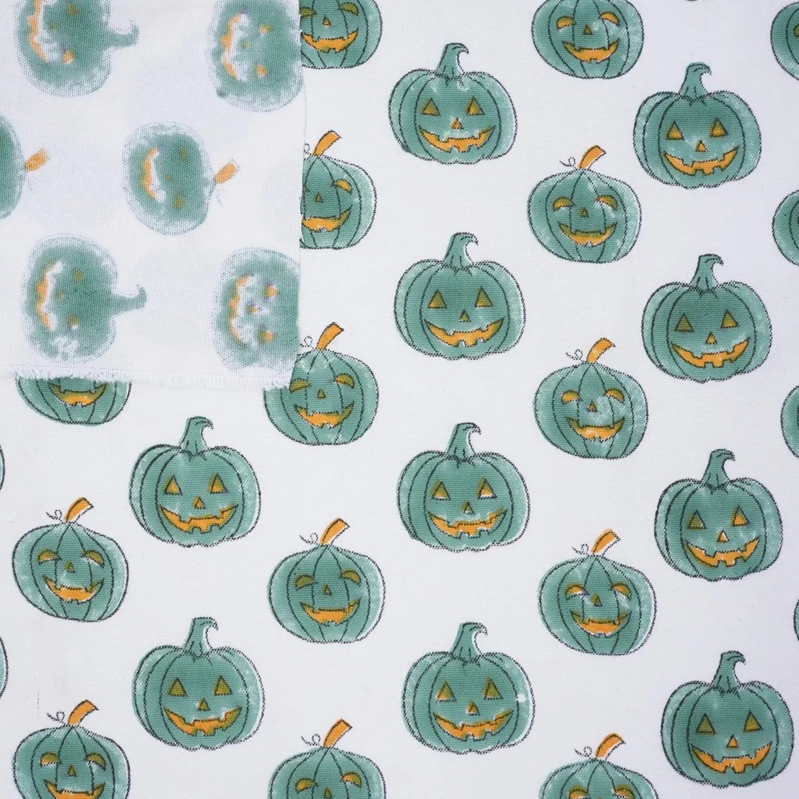 Pumpkin Teal Print Thick Cotton Fabric – Halloween Collection