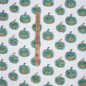 Pumpkin Teal Print Thick Cotton Fabric – Halloween Collection