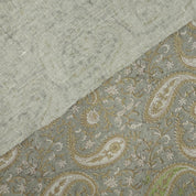 Handmade Sage Grey Floral Ethnic Paisley Linen Fabric - Kiara