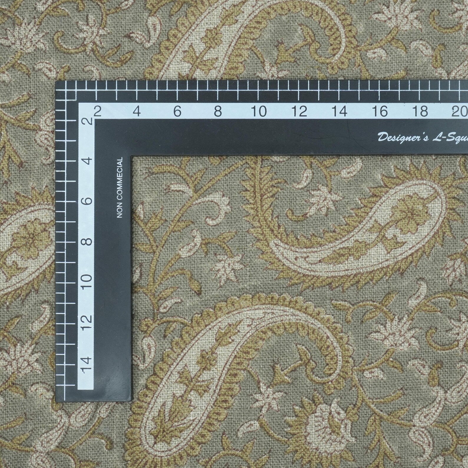 Handmade Sage Grey Floral Ethnic Paisley Linen Fabric - Kiara