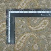 Handmade Sage Grey Floral Ethnic Paisley Linen Fabric - Kiara