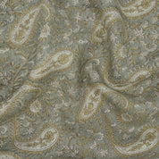 Handmade Sage Grey Floral Ethnic Paisley Linen Fabric - Kiara