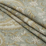 Handmade Sage Grey Floral Ethnic Paisley Linen Fabric - Kiara