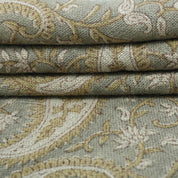 Handmade Sage Grey Floral Ethnic Paisley Linen Fabric - Kiara
