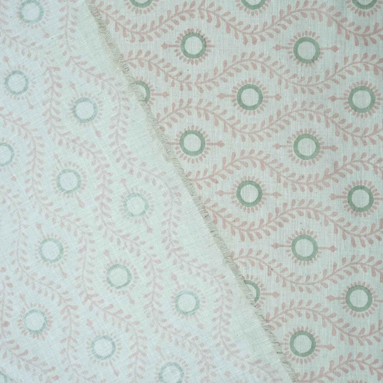 Lehar Wave Blush Block Print Linen Textiles Fabric