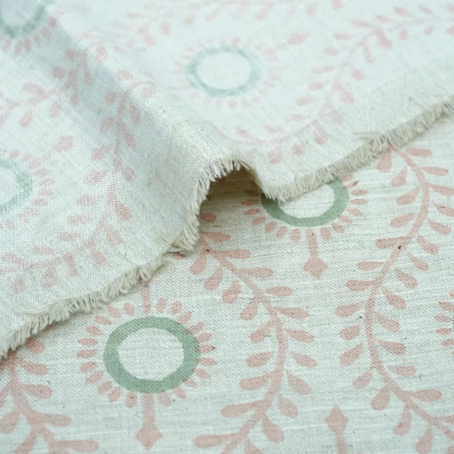 Lehar Wave Blush Block Print Linen Textiles Fabric