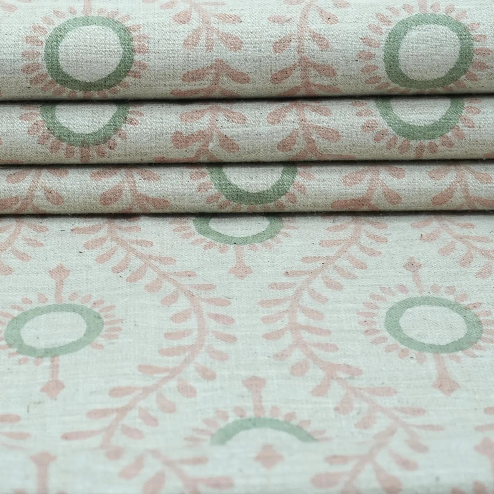Lehar Wave Blush Block Print Linen Textiles Fabric
