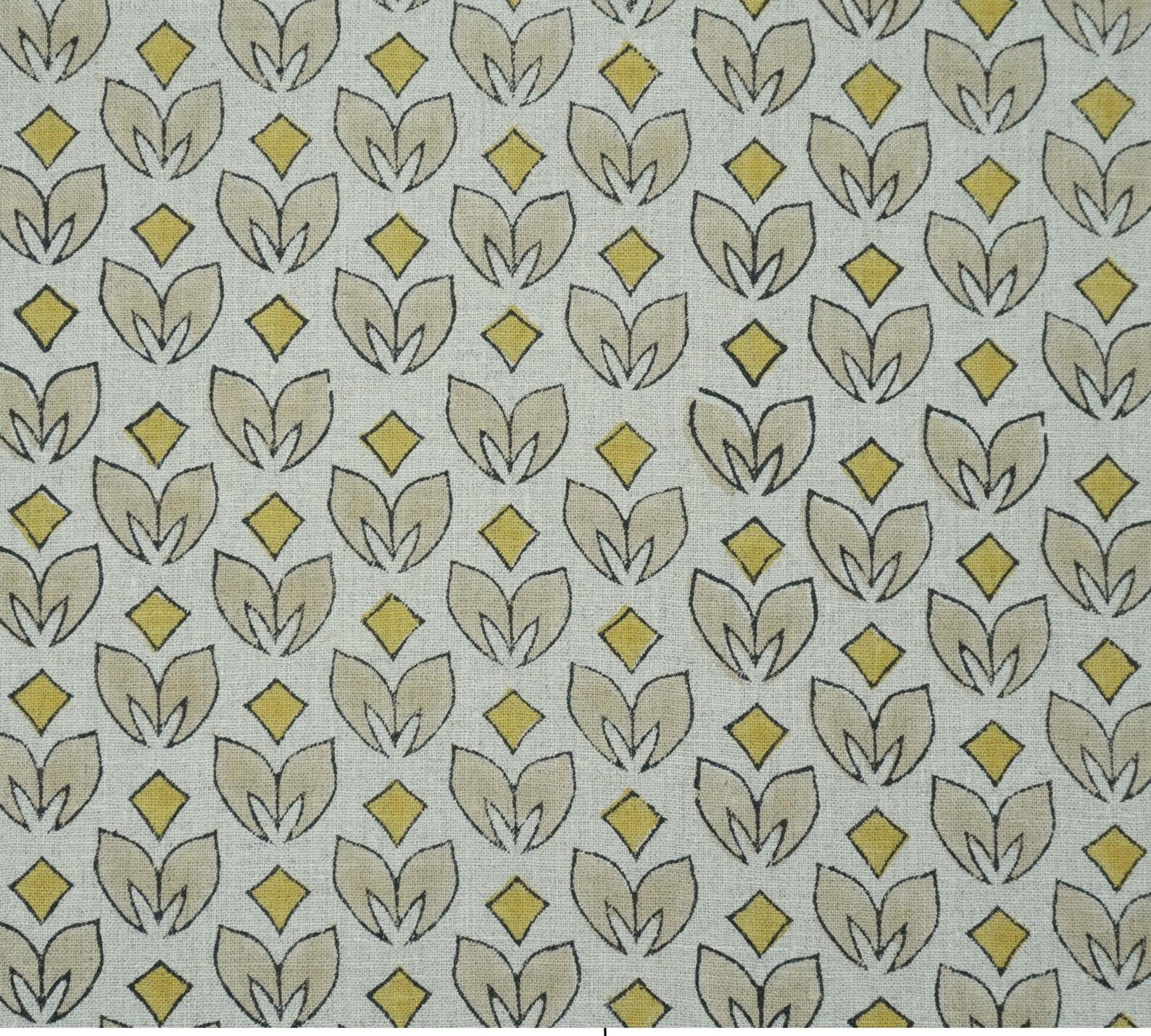 Mustard Titlee Block Print Pure Linen Farmhouse Decor Fabric