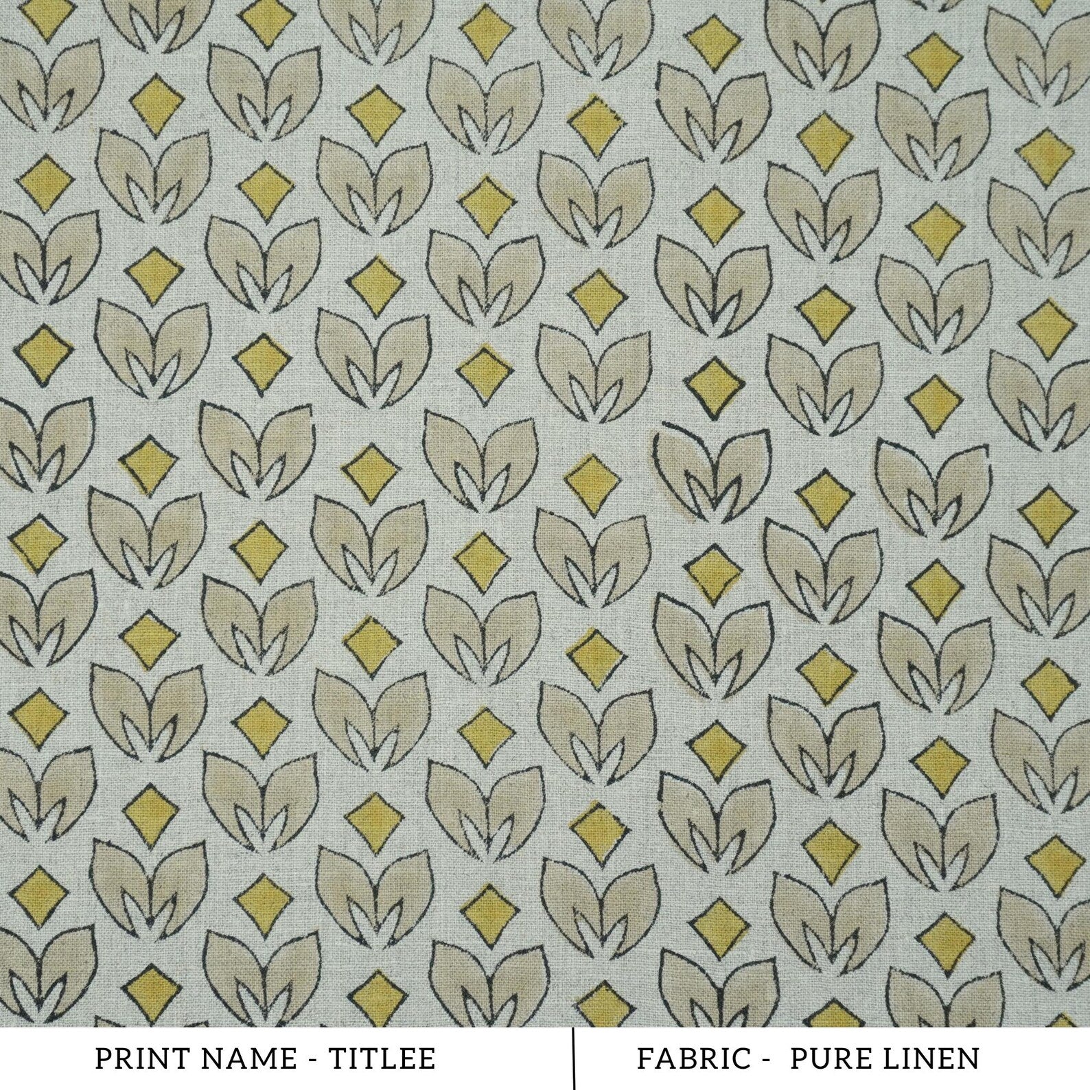 Mustard Titlee Block Print Pure Linen Farmhouse Decor Fabric