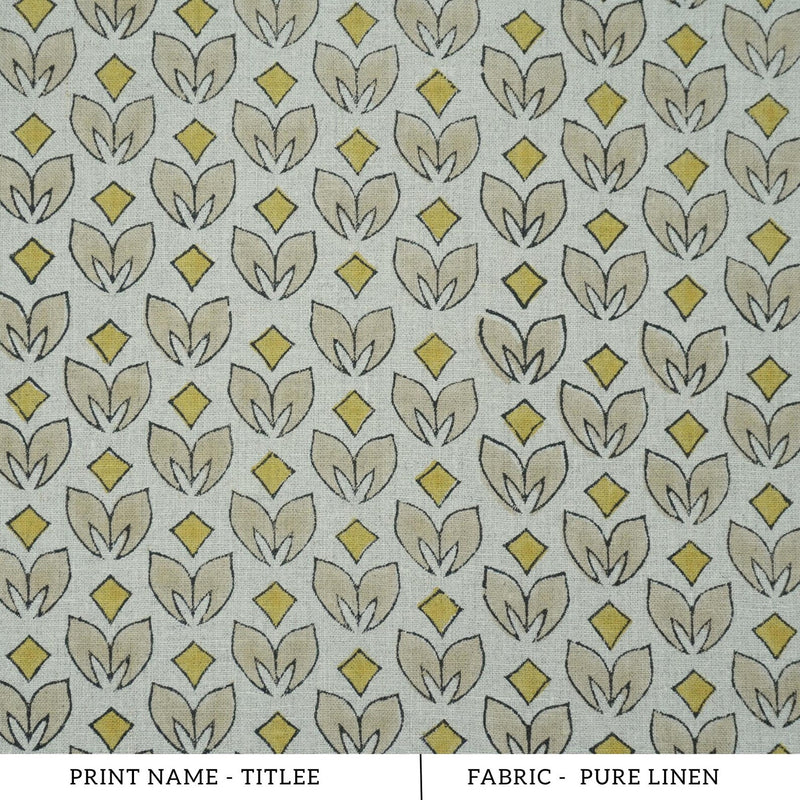 Titlee Mustard Yellow and Tan Hand Block Print Pure Linen Fabric by Fabritual