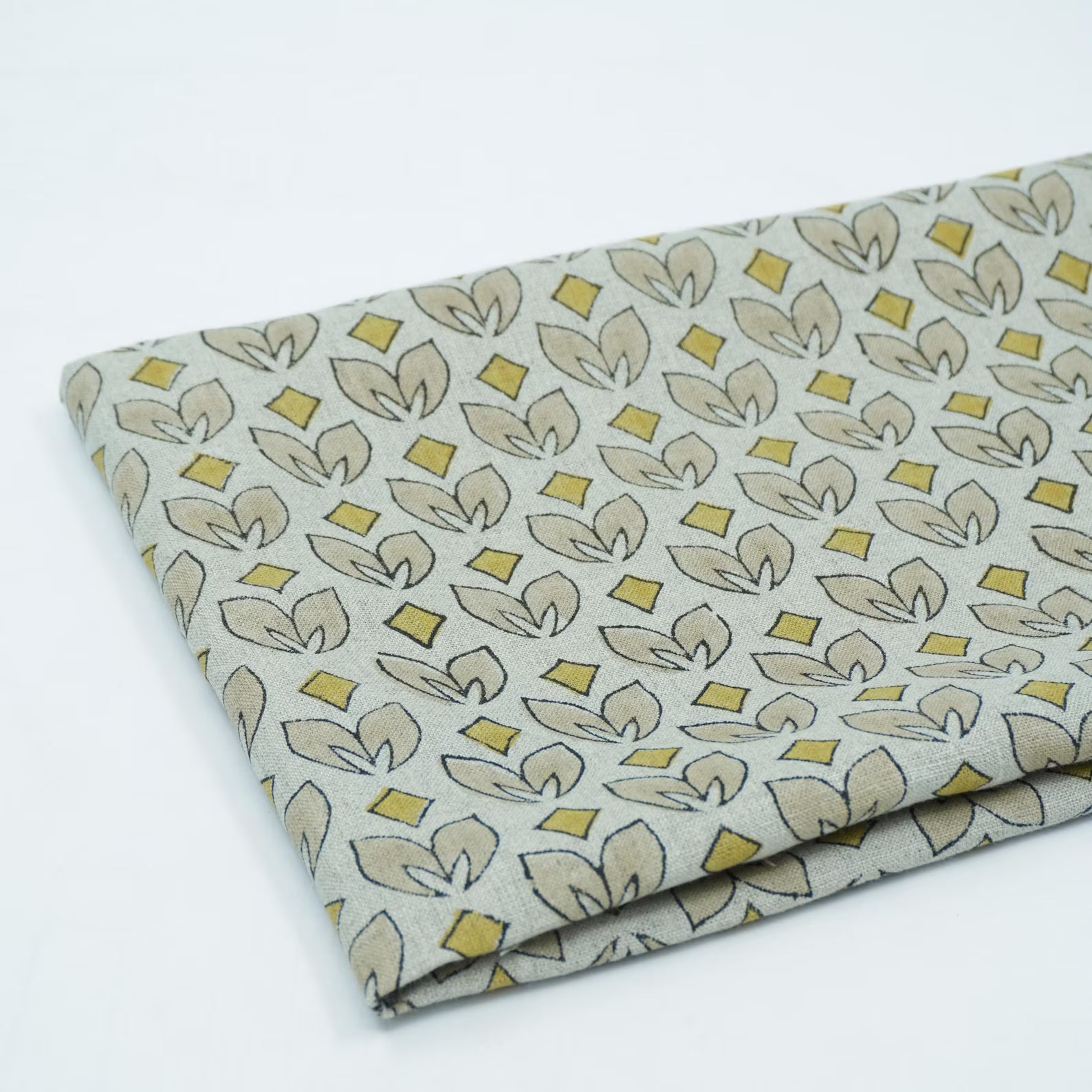 Mustard Titlee Block Print Pure Linen Farmhouse Decor Fabric