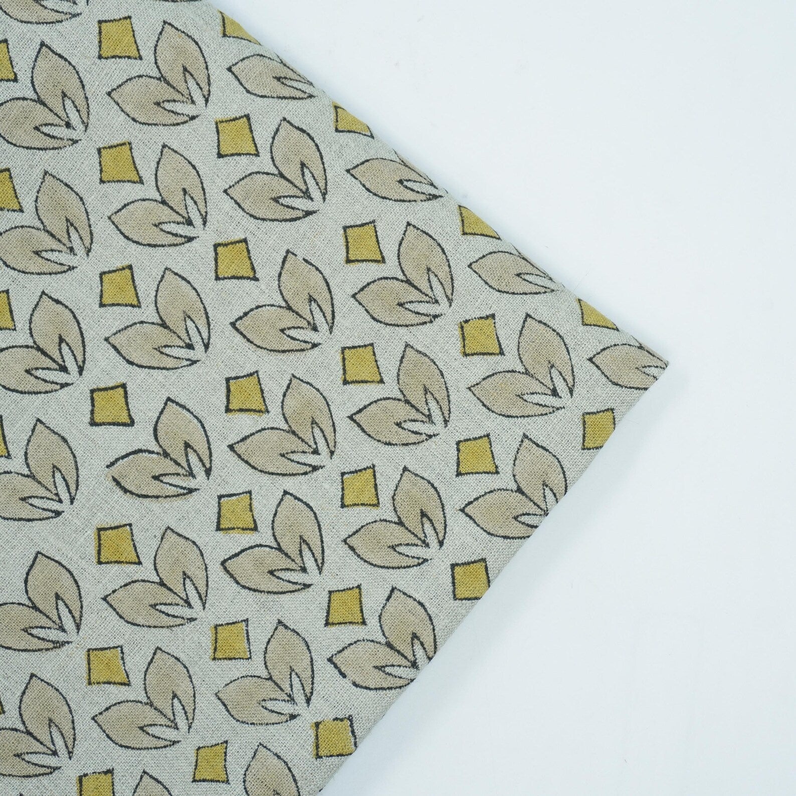 Mustard Titlee Block Print Pure Linen Farmhouse Decor Fabric