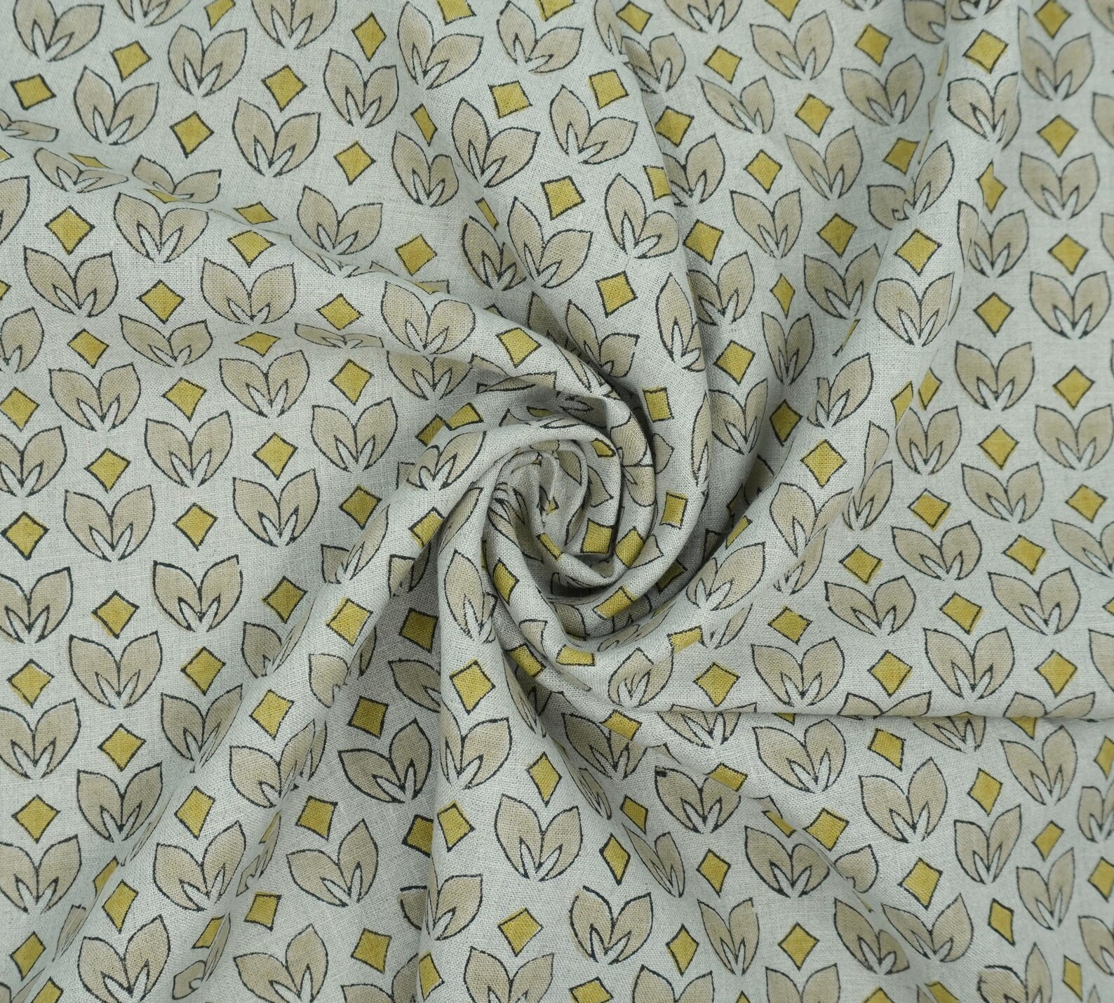 Mustard Titlee Block Print Pure Linen Farmhouse Decor Fabric