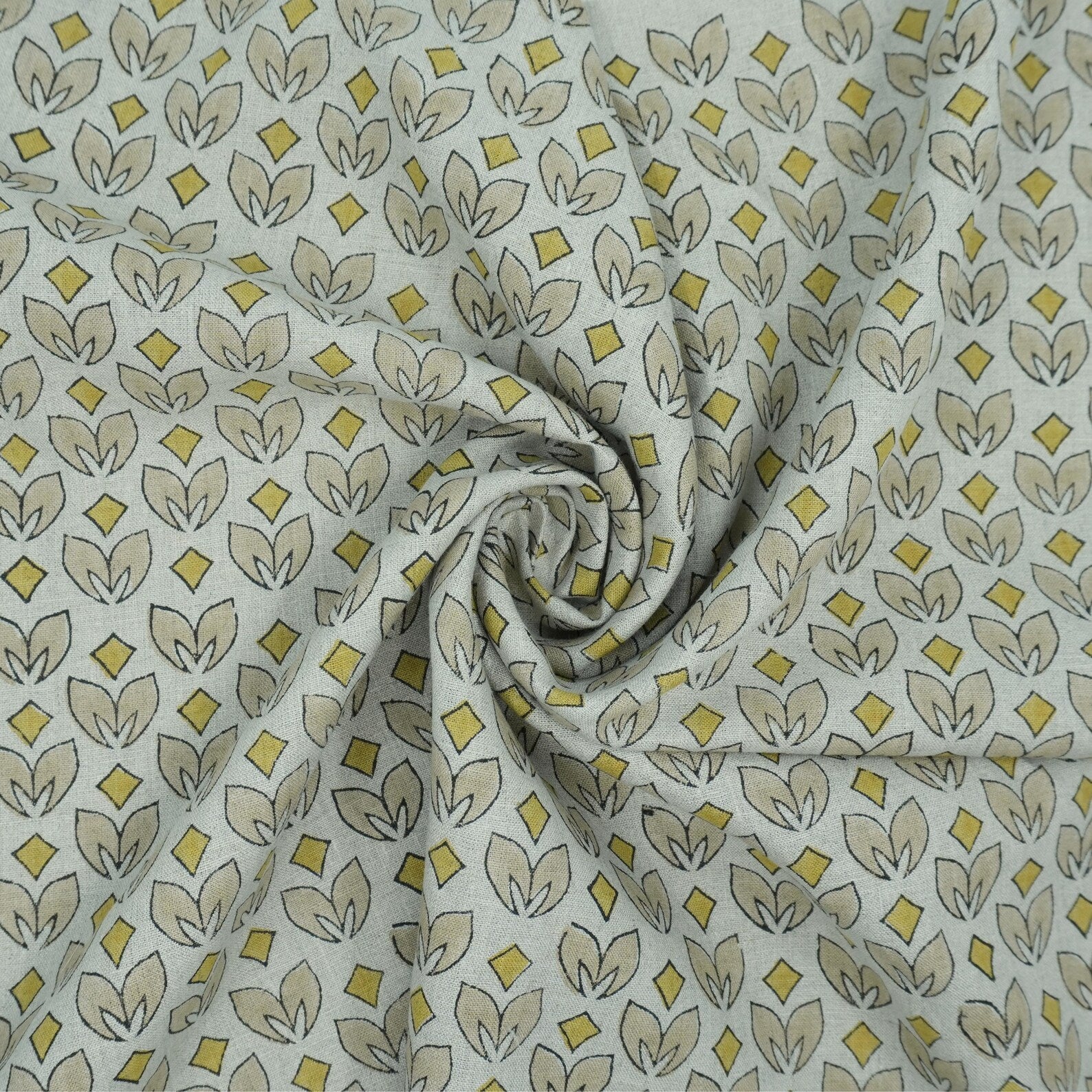 Mustard Titlee Block Print Pure Linen Farmhouse Decor Fabric