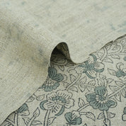 Indian Block Print Sage Green Floral Linen Fabric - Saundarya