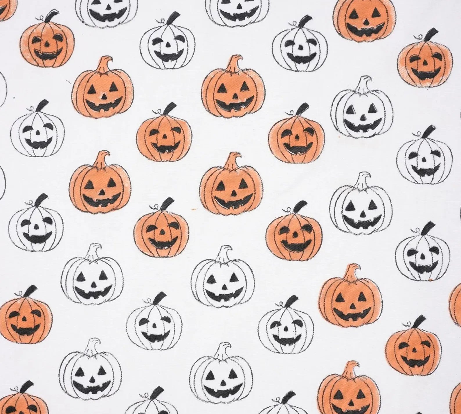 Halloween Classic Pumpkin Thick Cotton White Fabric