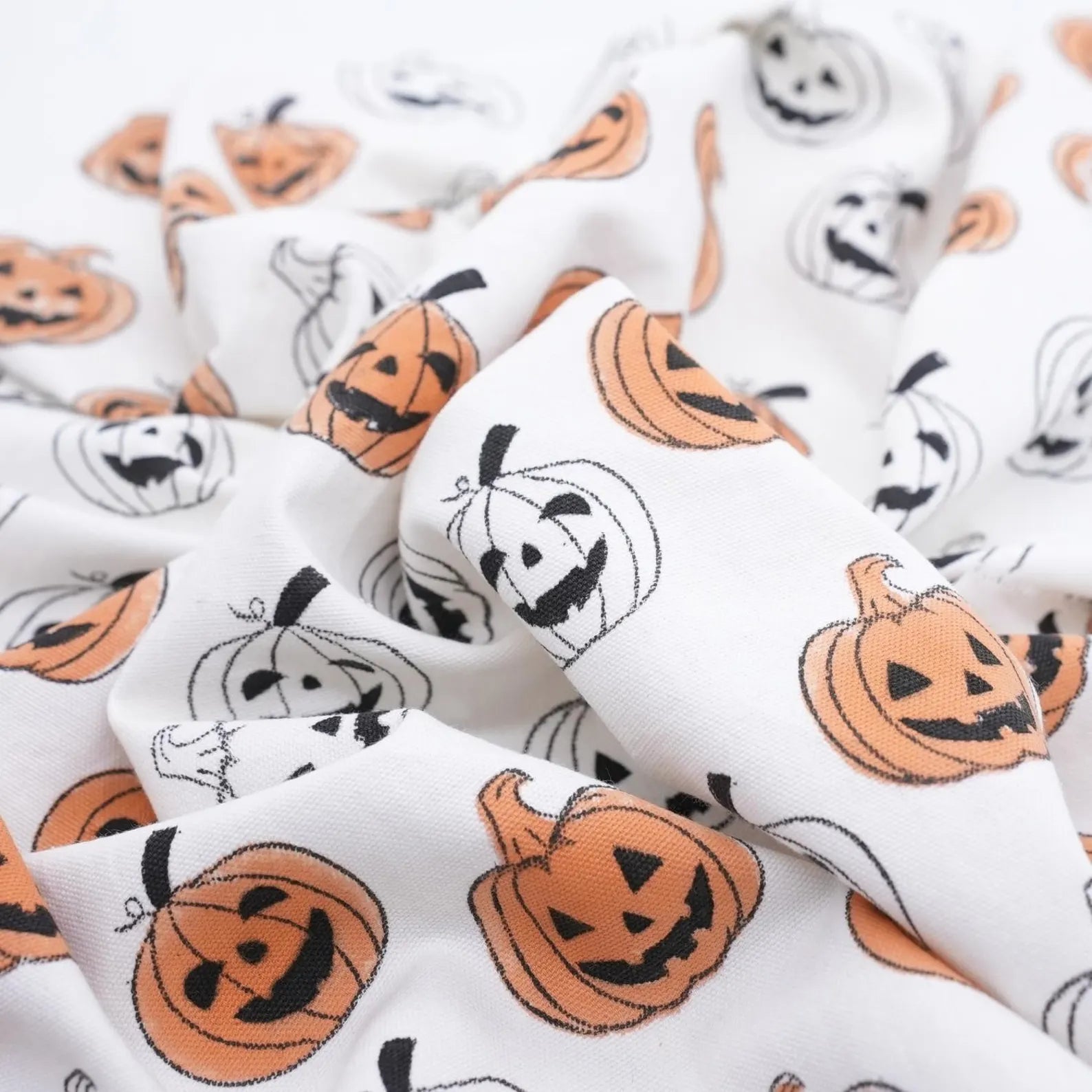 Halloween Classic Pumpkin Thick Cotton White Fabric