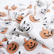 Halloween Classic Pumpkin Thick Cotton White Fabric