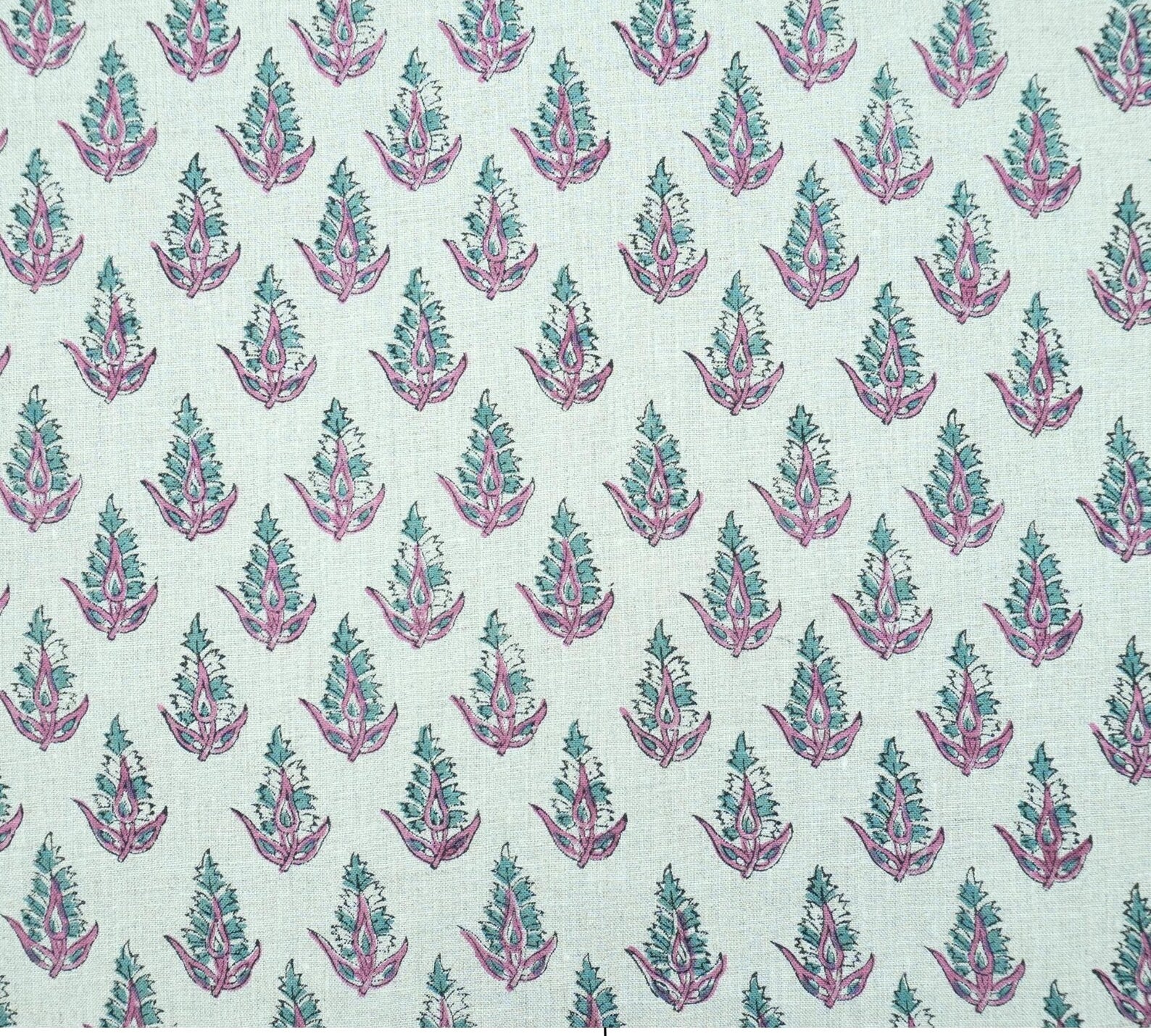 Hand Block Print Pure Linen Boho Decor Fabric - Kanak Buti