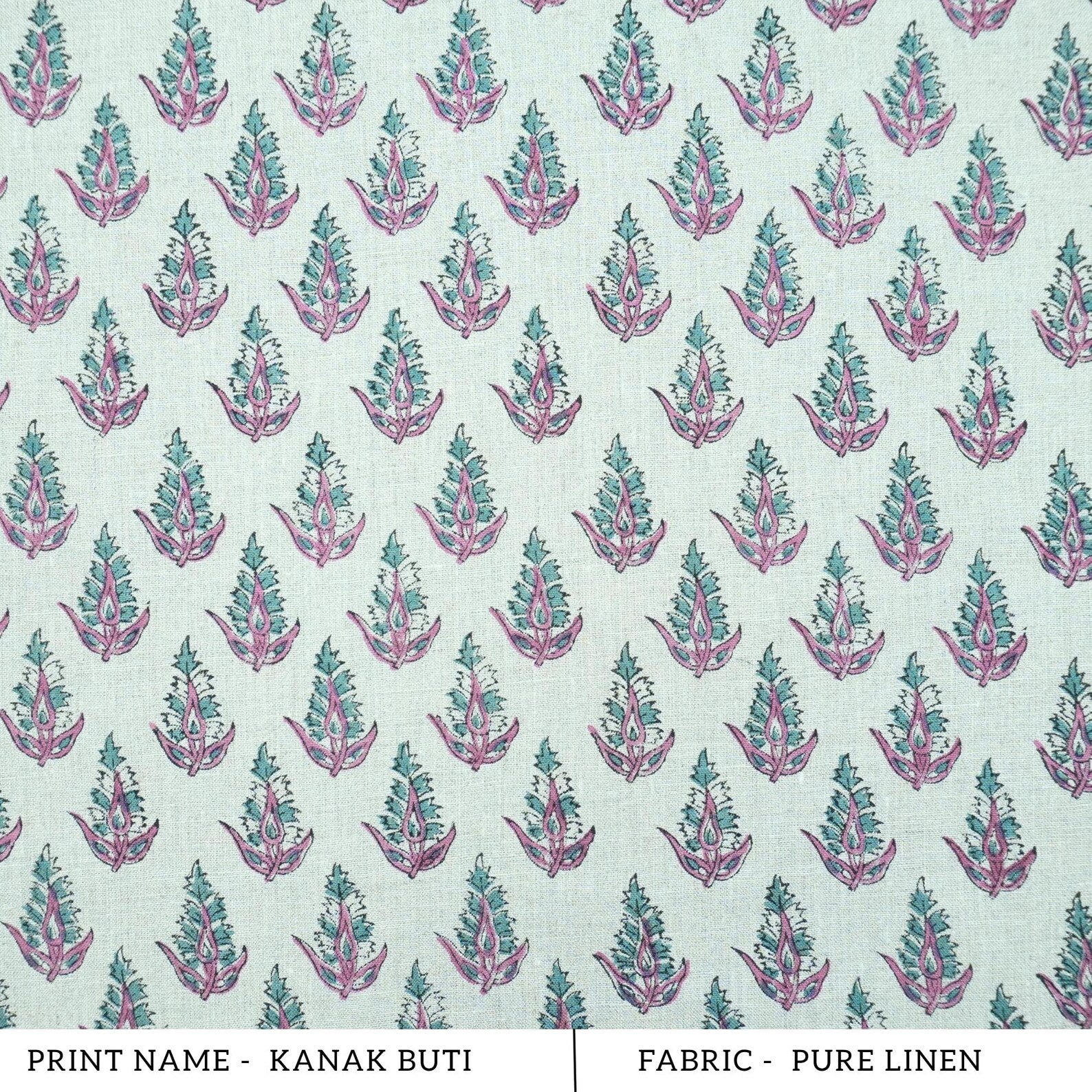 Hand Block Print Pure Linen Boho Decor Fabric - Kanak Buti
