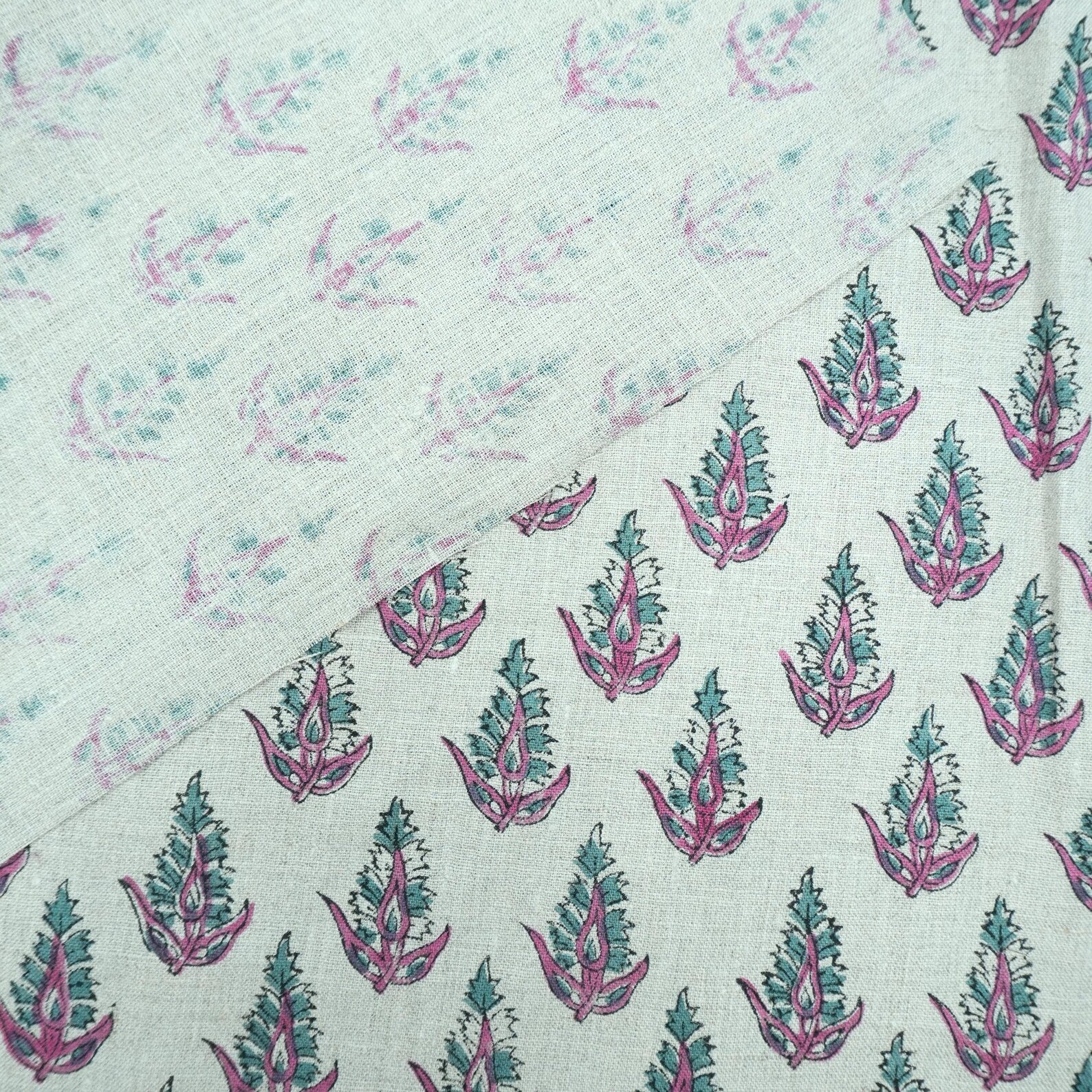 Hand Block Print Pure Linen Boho Decor Fabric - Kanak Buti