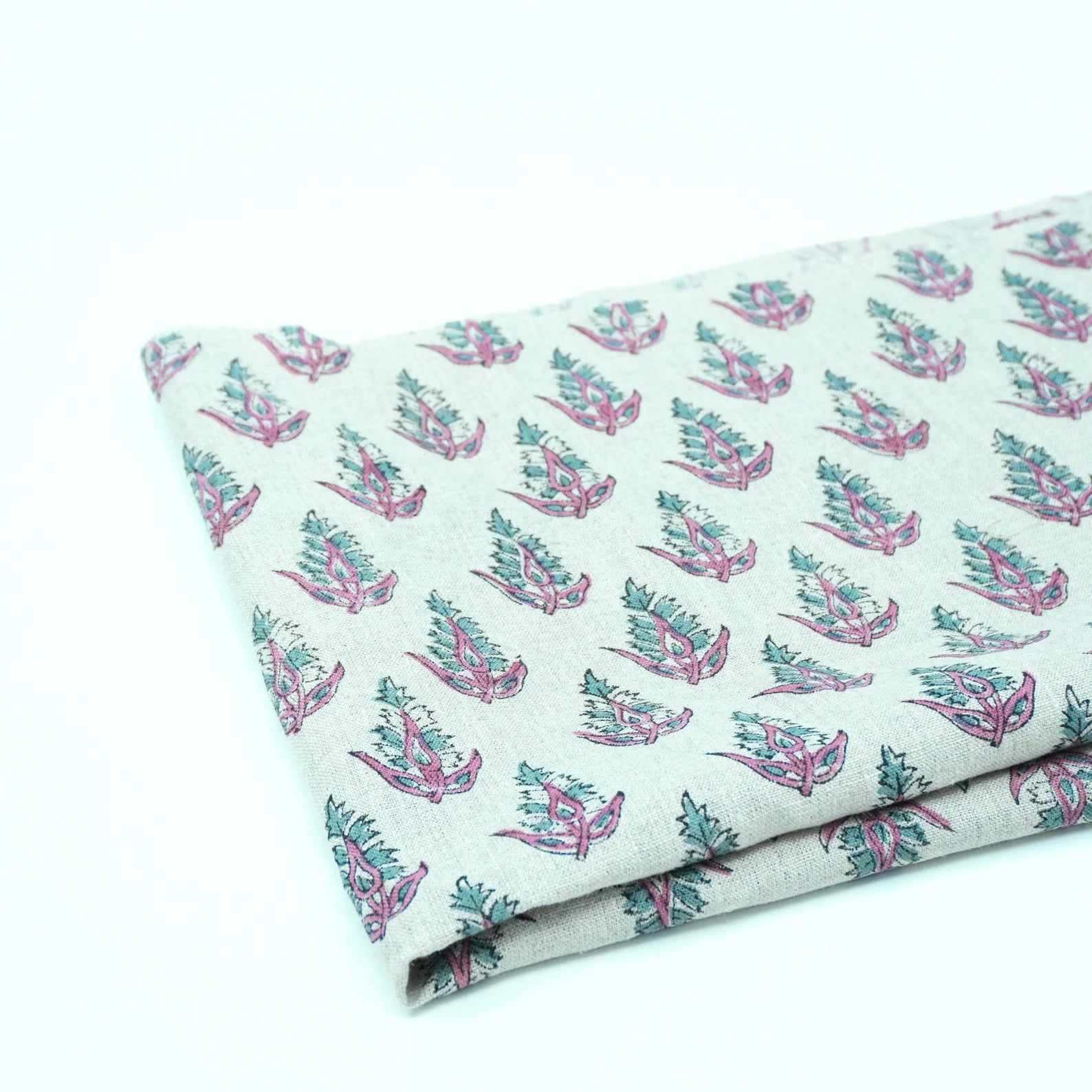 Hand Block Print Pure Linen Boho Decor Fabric - Kanak Buti