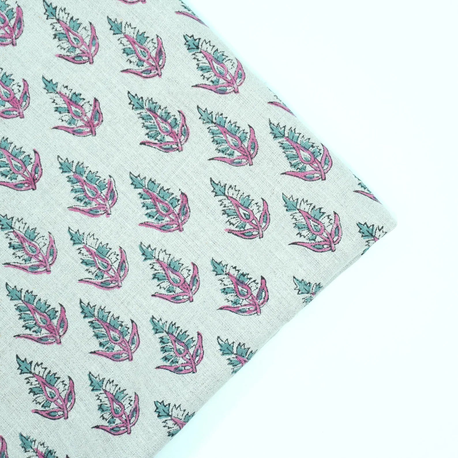 Hand Block Print Pure Linen Boho Decor Fabric - Kanak Buti
