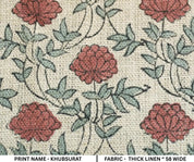 Handcrafted Dusty Red Floral Linen Fabric - Khubsurat