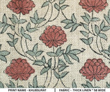Handcrafted Dusty Red Floral Linen Fabric - Khubsurat