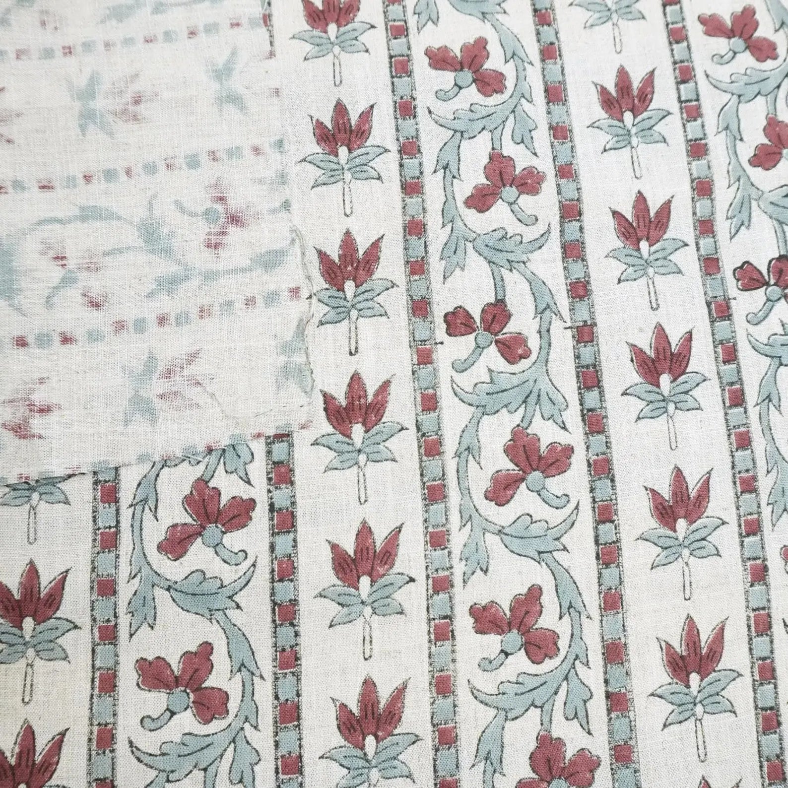 Lakshmi Block Print Viscose Linen Stripe Pillow Fabric 