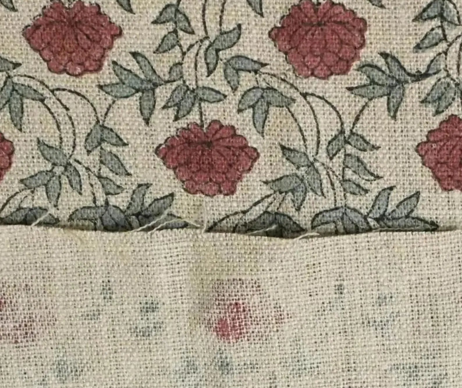 Handcrafted Dusty Red Floral Linen Fabric - Khubsurat