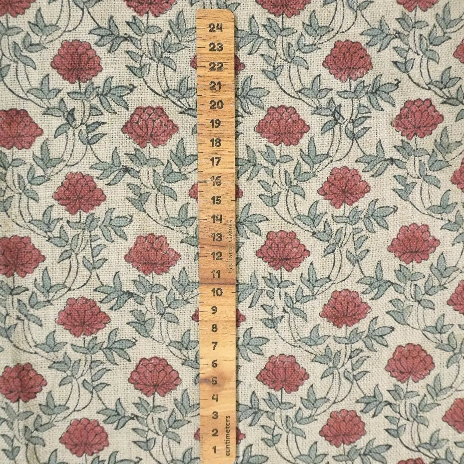 Handcrafted Dusty Red Floral Linen Fabric - Khubsurat