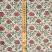 Handcrafted Dusty Red Floral Linen Fabric - Khubsurat