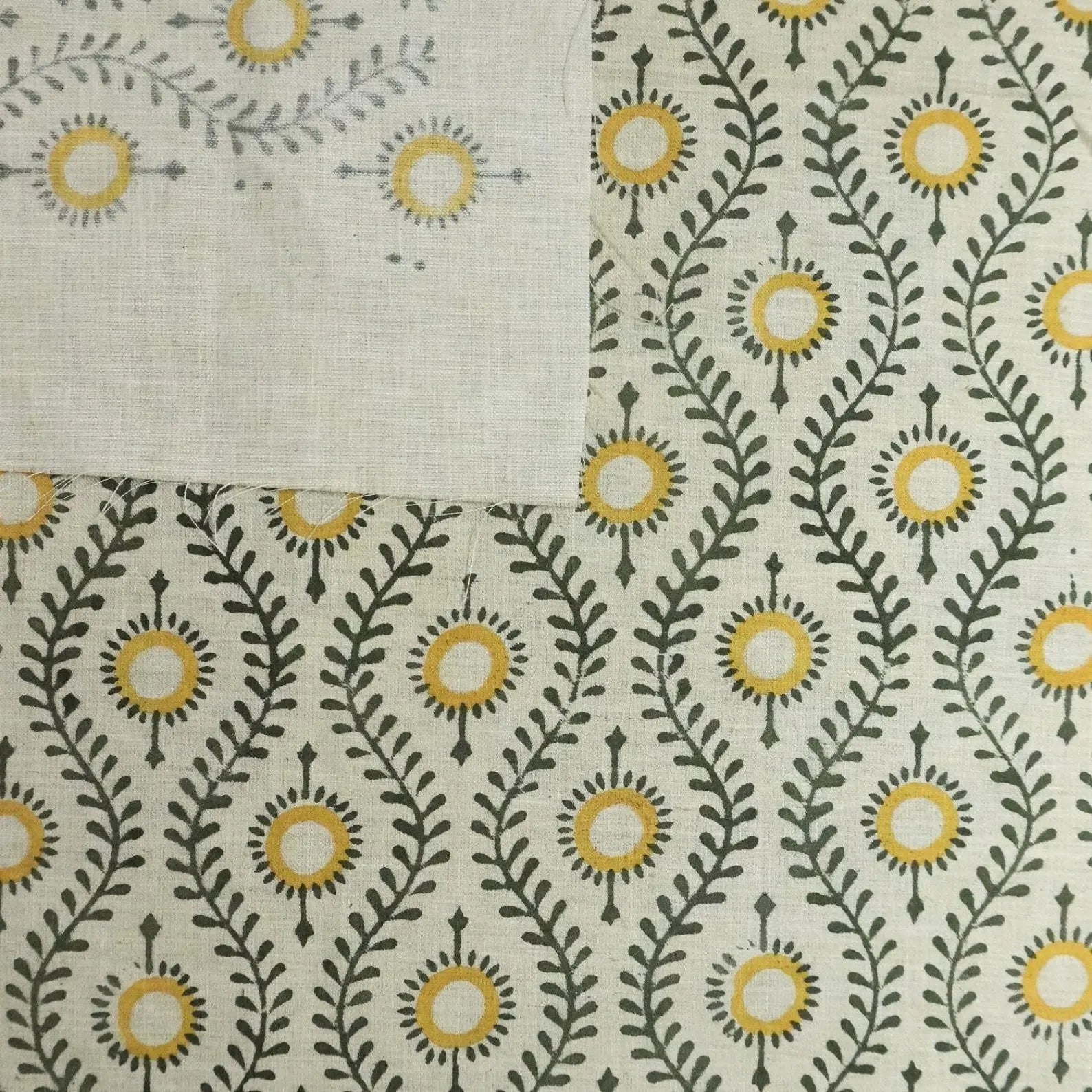 Lehar Block Print Linen Blend Mustard Yellow Floral Fabric
