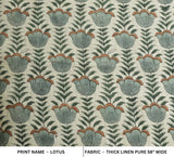 Gray Lotus Block Print Thick Linen Boho Fabric