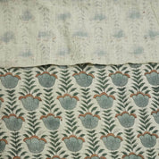 Lotus Block Print Thick Linen Boho Fabric in Gray Floral 