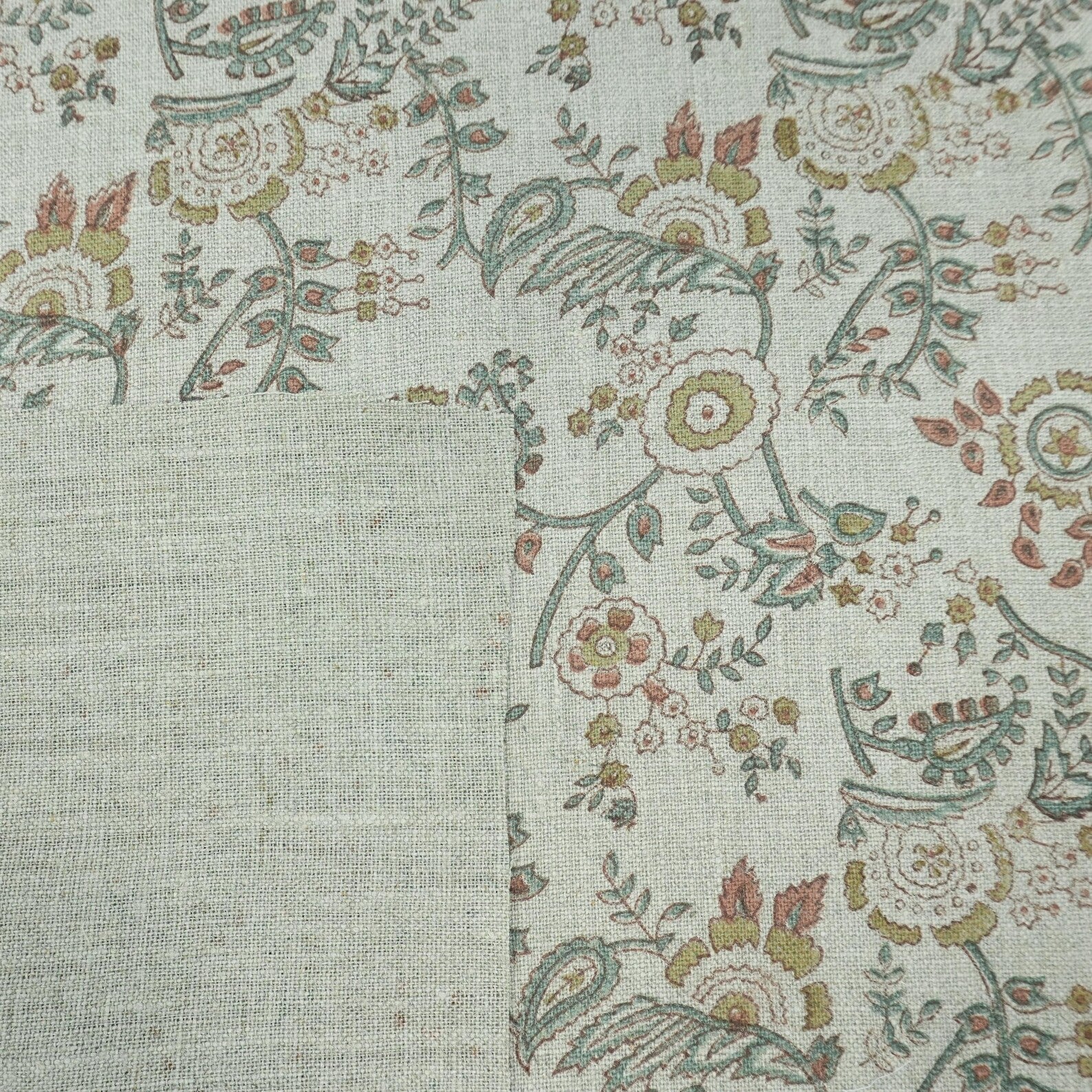 Indian Mustard Floral Block Print Pure Linen Fabric - Arpan