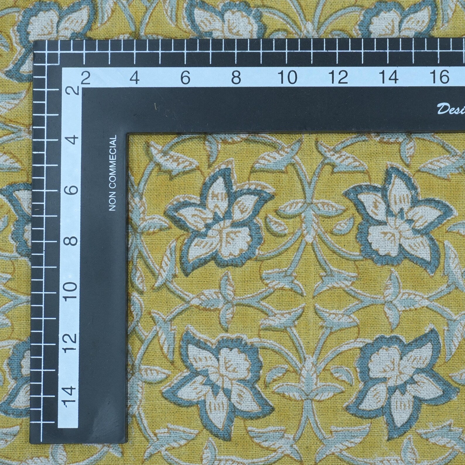 Handmade Printed Blue Floral Linen Upholstery Fabric - Chudamani