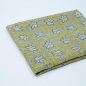 Handmade Printed Blue Floral Linen Upholstery Fabric - Chudamani