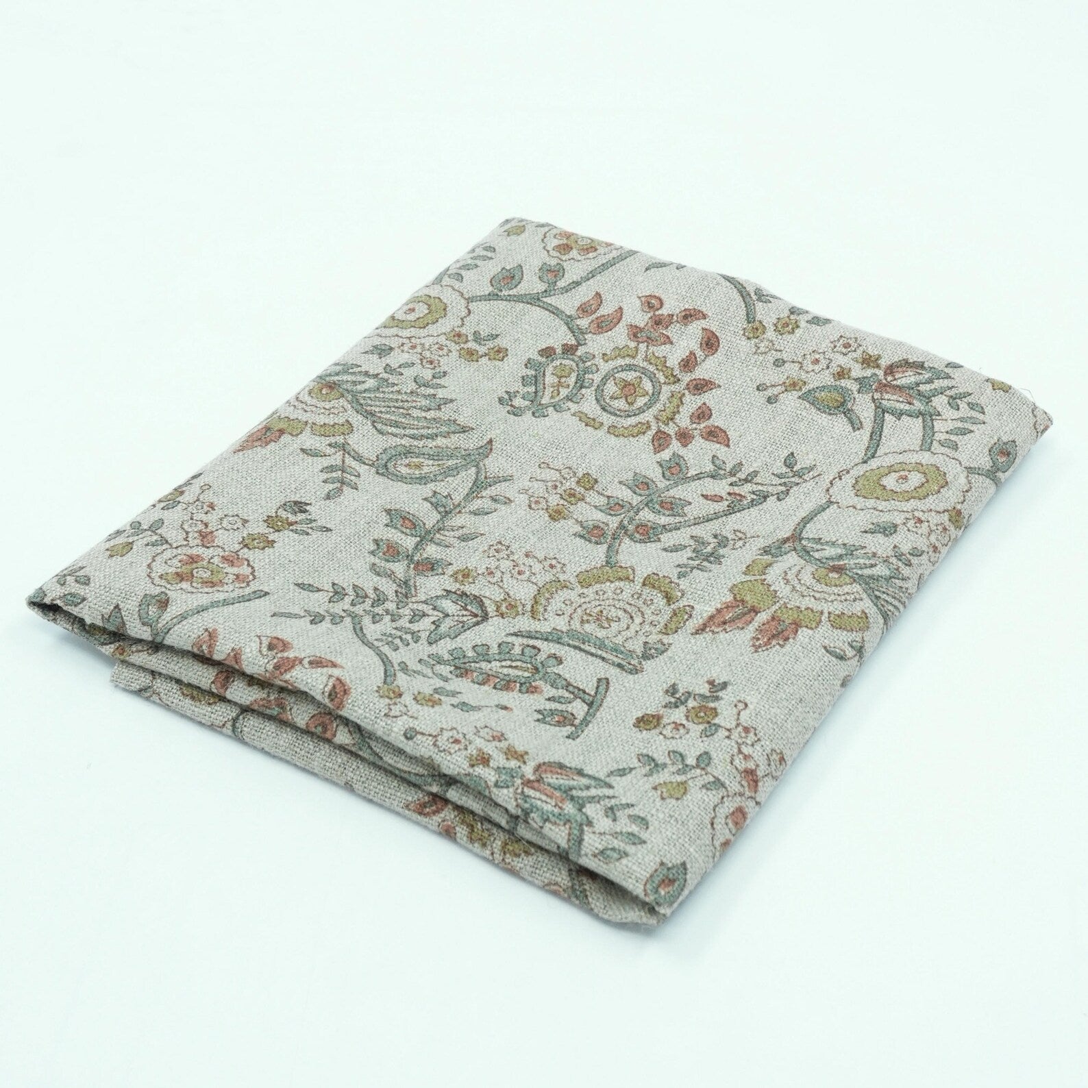 Indian Mustard Floral Block Print Pure Linen Fabric - Arpan